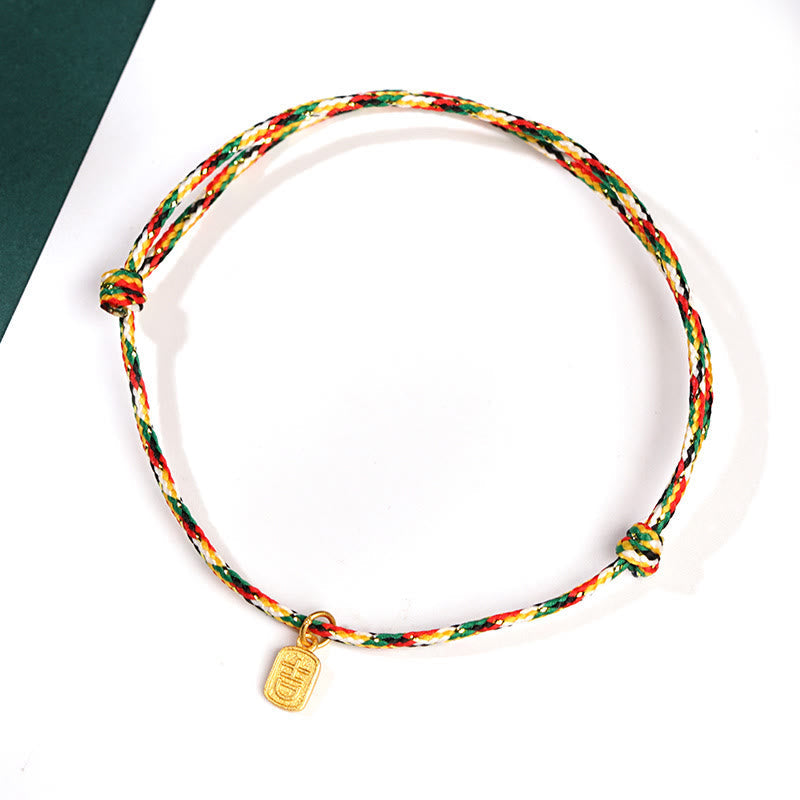 Buddha Stones Auspicious Fu Character Peace And Joy Luck Handmade Multicolored Child Adult Bracelet Bracelet BS Auspicious Colorful Rope Adult(Wrist Circumference 17-22cm)