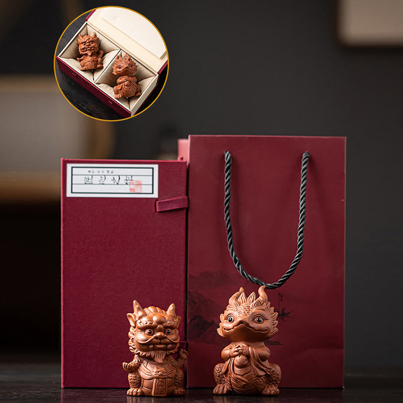 Buddha Stones Luck Dragon Wealth Tea Pet Purple Clay Figurine Decoration Decorations BS 28