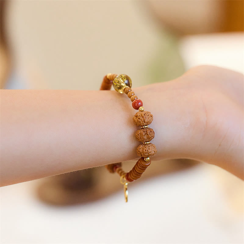 Buddha Stones Tibetan Bodhi Seed Black Onyx Smoky Quartz Om Mani Padme Hum Fu Character Wealth Bracelet Bracelet BS 6