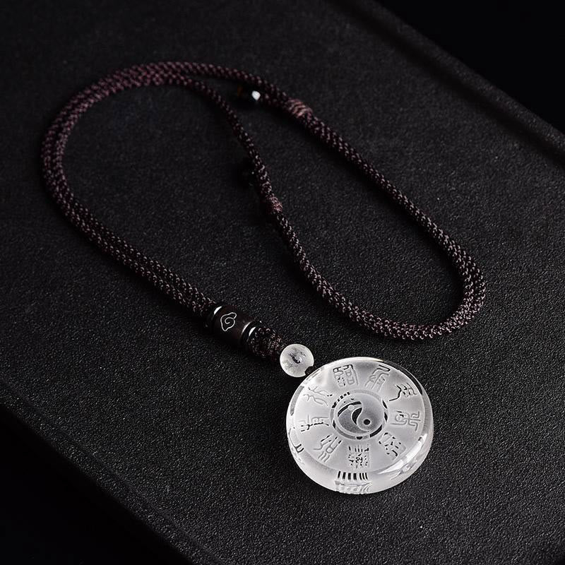 Buddha Stones Taoism Five Sacred Mountains Yin Yang Symbol Liuli Crystal Balance Necklace Pendant Key Chain Necklaces & Pendants BS 4