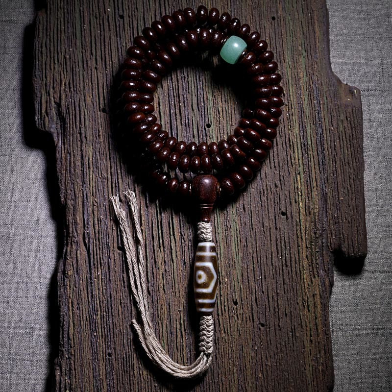 Buddha Stones Natural Tibet 108 Mala Beads Purple Bodhi Seed Three-eyed Dzi Bead Copper Dorje Harmony Bracelet Mala Bracelet BS Purple Bodhi Seed Three-eyed Dzi Bead 11mm