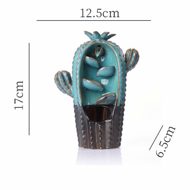 Buddha Stones Cactus Ceramic Healing Backflow Smoke Fountain Incense Burner Incense Burner BS 6