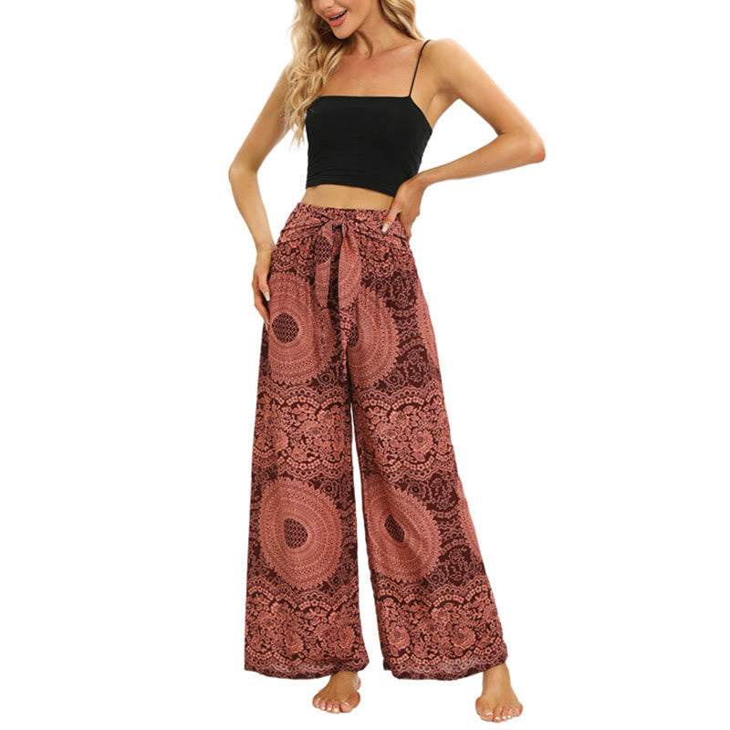 Buddha Stones Boho Lace-up Wide Leg Pants Women's Yoga Pants Women's Wide Leg Pants BS 7