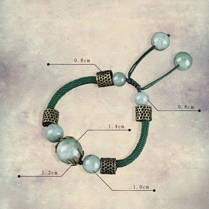 Buddha Stones Handmade Green Rope Luck Jade Bead Prosperity Bracelet Bracelet BS 8