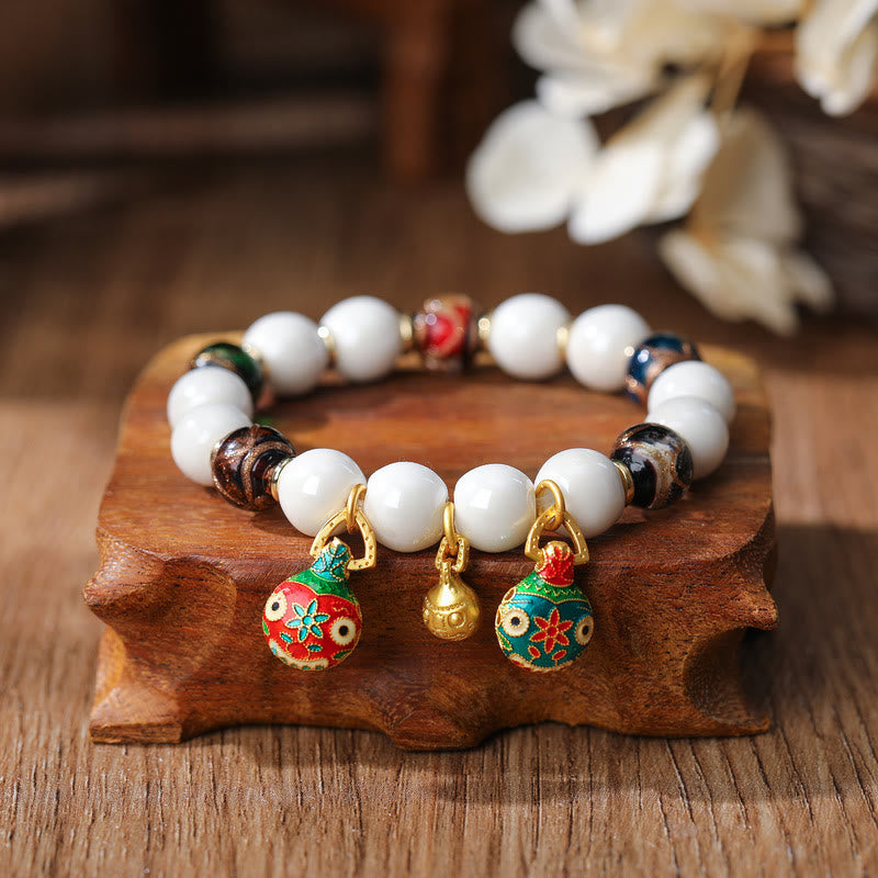 Buddha Stones Gold Swallowing Beast Family Charm Liuli Glass Colorful Porcelain Bead Luck Bracelet Bracelet BS Copper Gold Swallowing Beast Family&Colorful Gold Silver Foil Bead