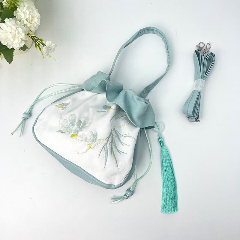 Buddha Stones Suzhou Embroidery Camellia Magnolia Peony Lotus Silk Tote Crossbody Bag Shoulder Bag Handbag Crossbody Bag BS 11
