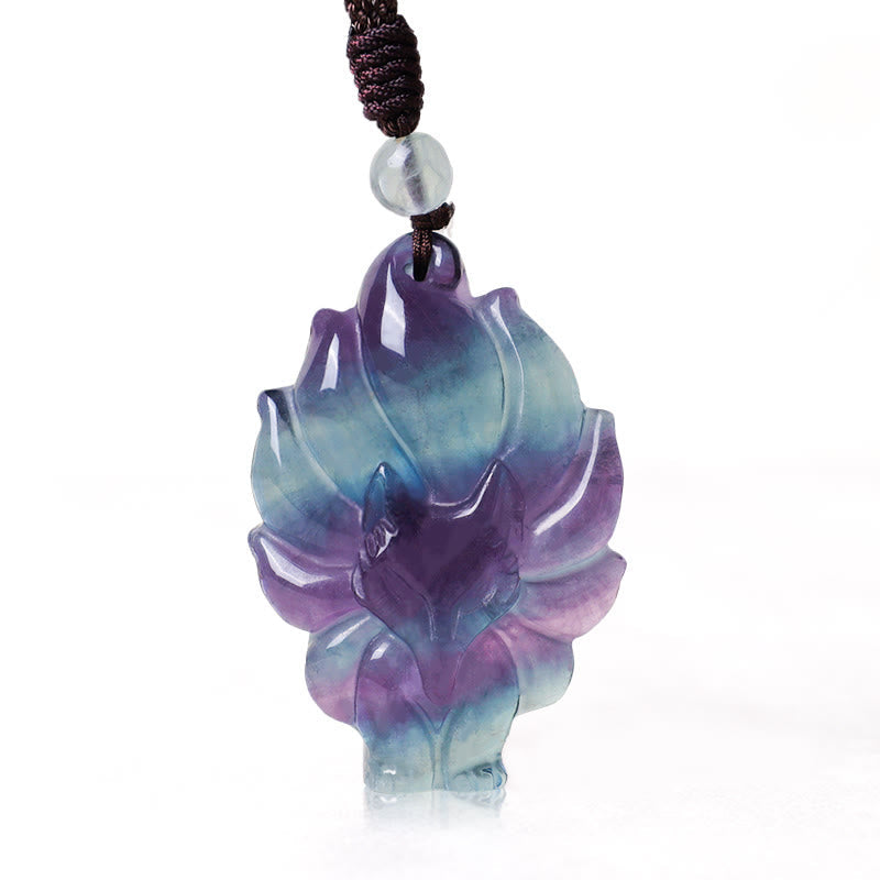 Buddha Stones Natural Fluorite Gold Sheen Obsidian Fox Pendant Protection Necklace Necklaces & Pendants BS Fluorite (Protection ♥ Peace)