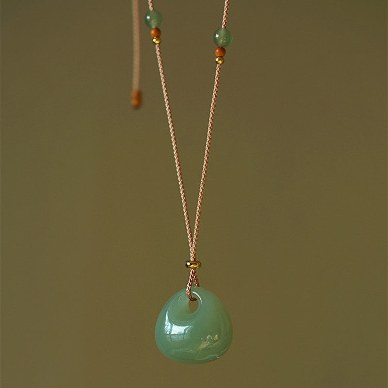 Buddha Stones Natural Jade Luck Prosperity Necklace Pendant (Random Color) Necklaces & Pendants BS 7