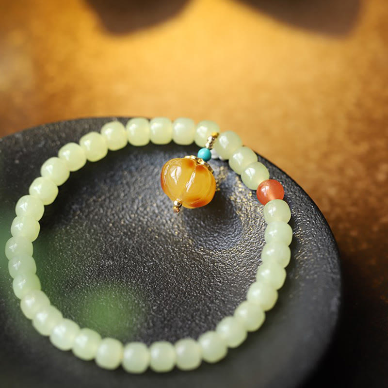 Natural Hetian Jade Pumpkin Amber Red Agate Crystal Prosperity Bracelet Bracelet BS 15