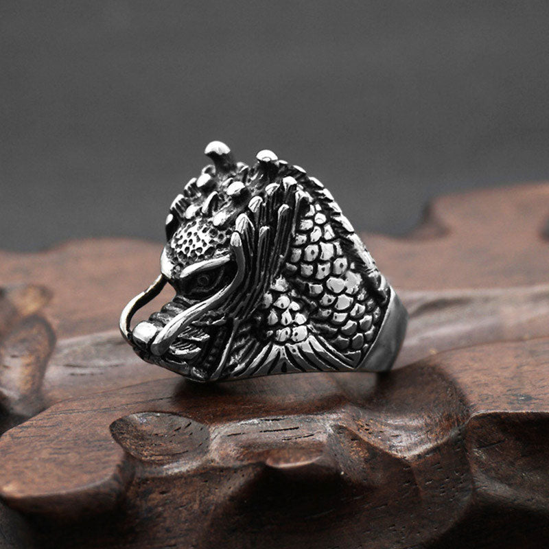 Buddha Stones Dragon Balance Titanium Steel Ring Rings BS 1