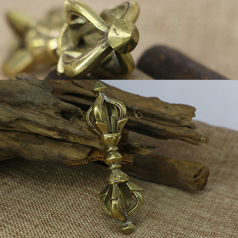 Buddha Stones Handcrafted Nepal Small Five Prong Vajra Dorje Strength Copper Decoration Dorje BS 5