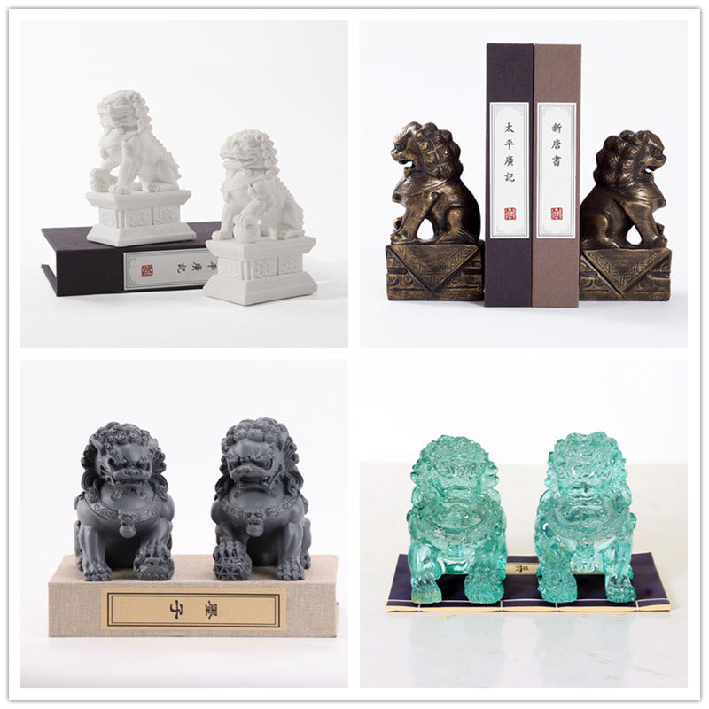 Buddha Stones 2Pcs Lion Statue Courage Strength Resin Home Office Decoration Decorations BS 14