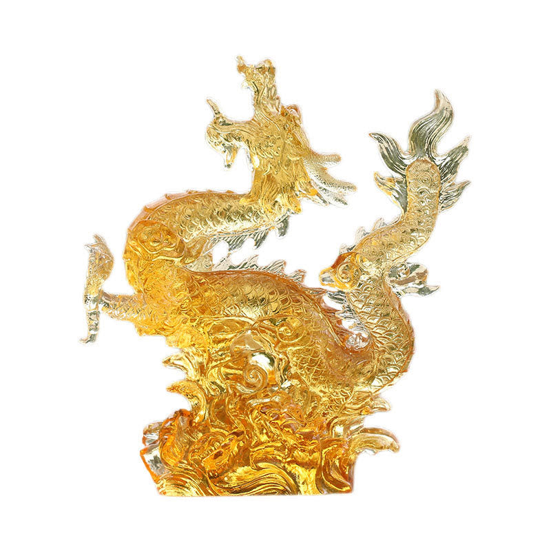 Buddha Stones Handmade Chinese Zodiac Yellow Dragon Liuli Crystal Art Piece Luck Protection Home Office Decoration Decorations BS 8