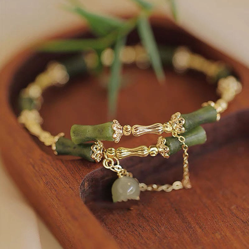 Buddha Stones Bamboo Jade Pattern Luck Bracelet Bangle Bracelet Bangle BS 1