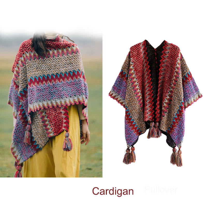 Buddha Stones Tibetan Shawl Knitting Warm Cloak Tibetan Tassel Scarf Tibetan Shawl BS 10