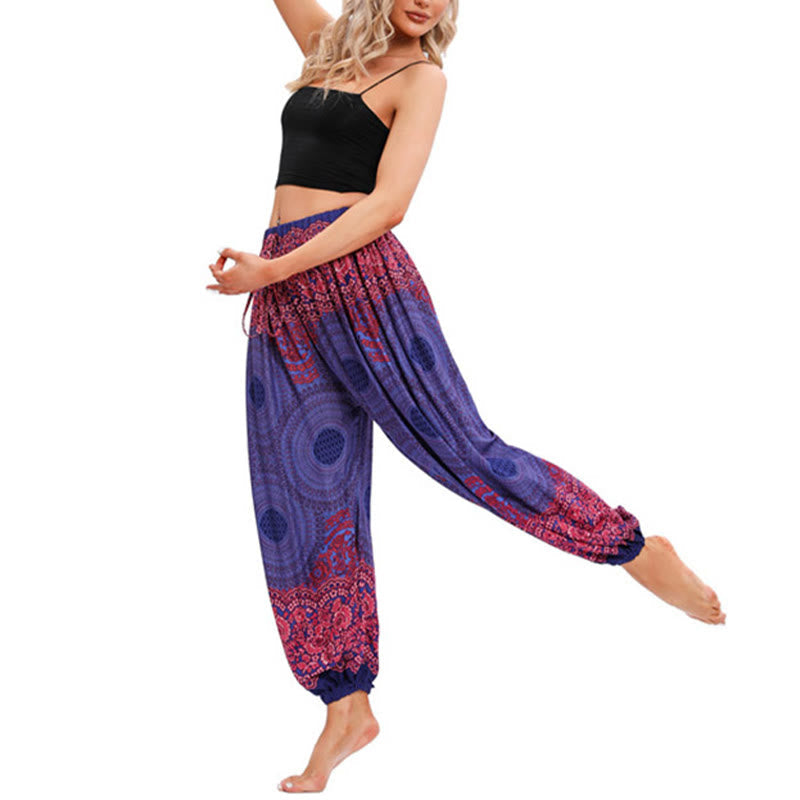 Buddha Stones Loose Circle-shaped Flowers Pattern Harem Trousers Women's Yoga Pants Women's Harem Pants BS 15