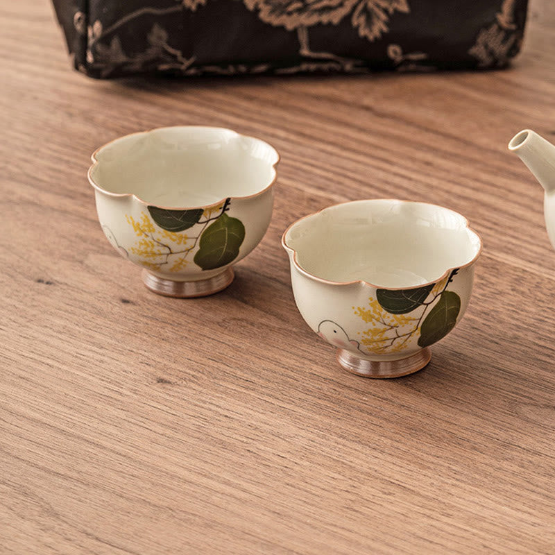 Buddha Stones Hand Painted Small Osmanthus Rabbit Ceramic Teacup Kung Fu Tea Cup 40ml Cup BS 8