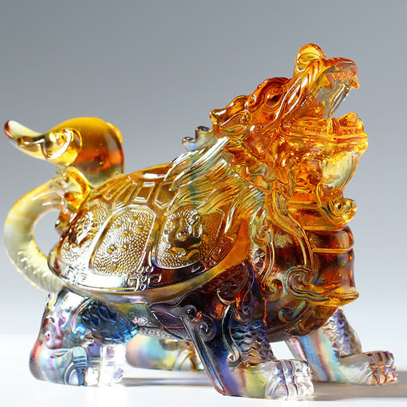 Buddha Stones Feng Shui Dragon Turtle Handmade Liuli Crystal Art Piece Home Office Decoration Decorations BS 3