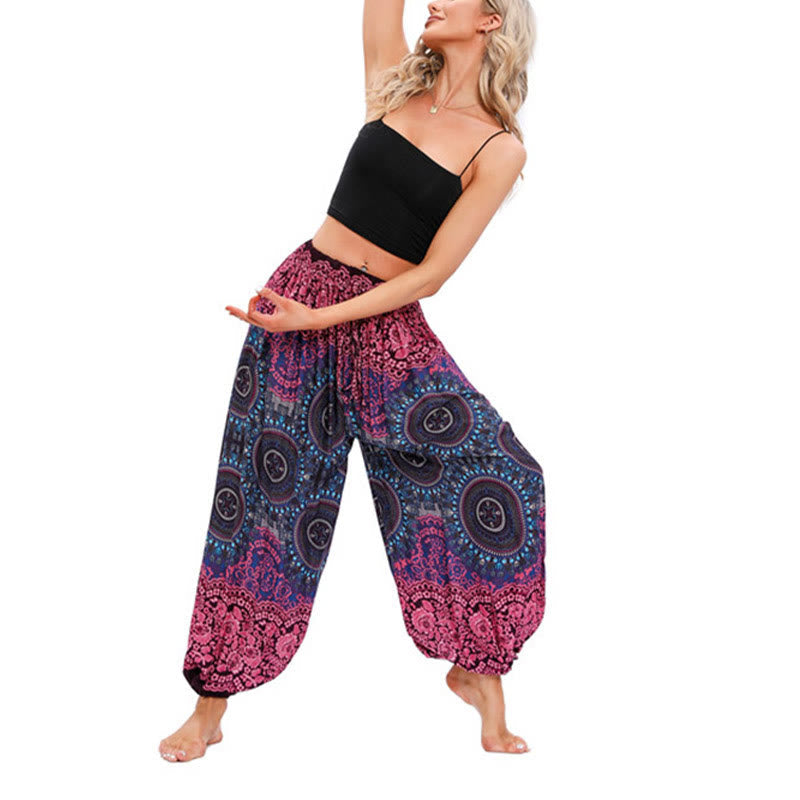 Buddha Stones Casual Loose Compass Pattern Harem Trousers Women's Yoga Pants Women's Harem Pants BS 3
