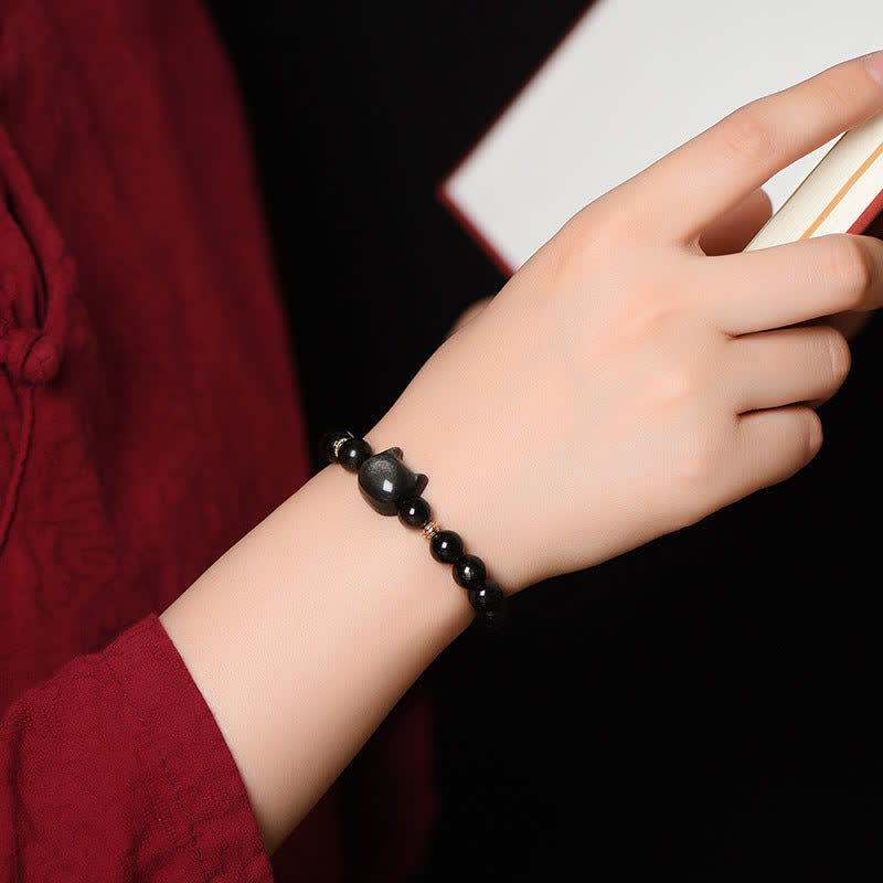 Foviel Gold Sheen Obsidian Silber Sheen Obsidian Schöne Paw Glück Katzenschutz Armband