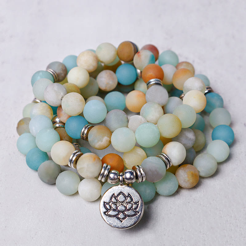 Buddha Stones Tibetan Amazonite Stone Blessing Lotus Mala Mala Bracelet BS main