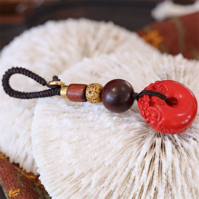 Buddha Stones Natural Cinnabar PiXiu Peace Buckle Blessing Car Key Chain Key Chain BS 1