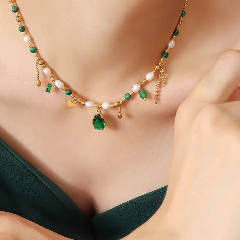 Pearl Bead Zircon Turquoise Calm Necklace Pendant Necklaces & Pendants BS Pearl (Happiness ♥ Calm)