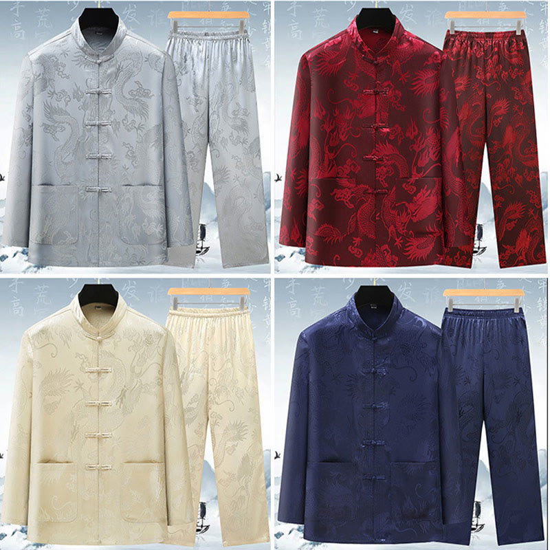 Buddha Stones Tang Suit Men Hanfu Chinese Dragon Traditional Clothes Kung Fu Shirt Uniform Long Sleeved Coat Tops and Pants Clothing Men's Set - image 18