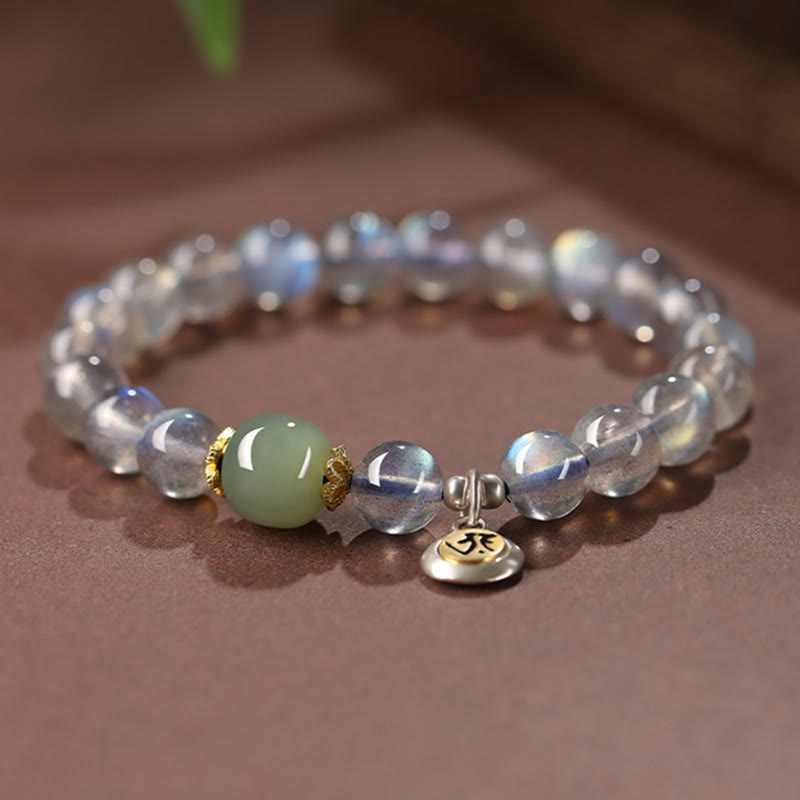Buddha Stones Chinese Zodiac 925 Sterling Silver Natural Moonstone Hetian Jade Positive Bracelet - image 3
