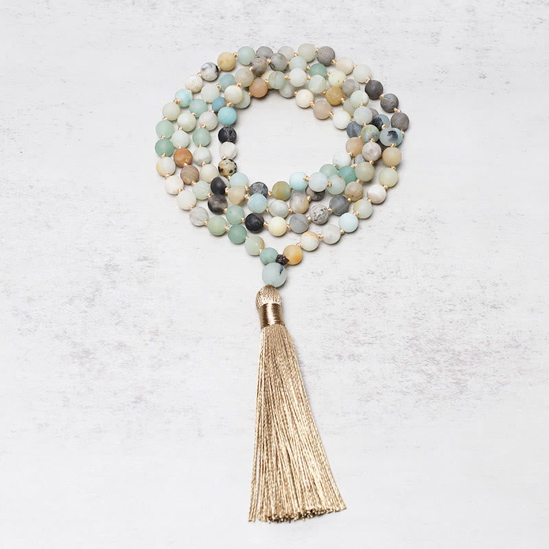 Buddha Stones 108 Amazonite Beads Tassel Mala Bracelet Mala Bracelet BS 1