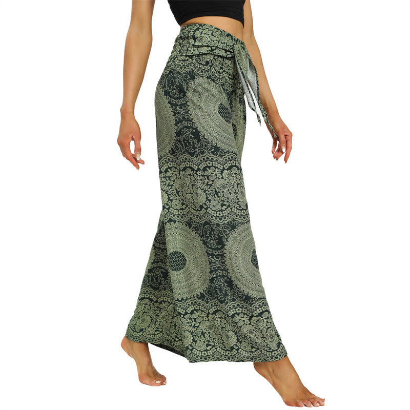 Buddha Stones Boho Lace-up Wide Leg Pants Women's Yoga Pants Women's Wide Leg Pants BS 10