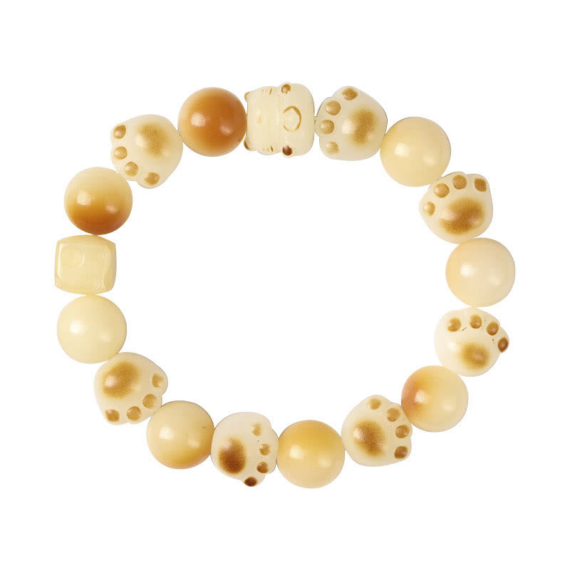 Buddha Stones Natural Bodhi Seed Sandalwood Lucky Cute Cat Head Paw Claw Peace Bracelet Bracelet BS 21