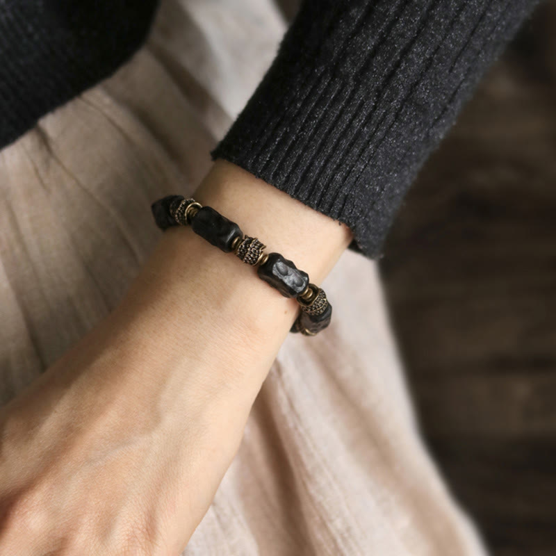 Buddha Stones Tibetan Ebony Wood Copper Calm Peace Bracelet Bracelet BS 6
