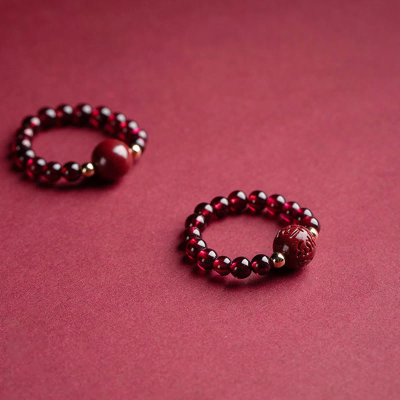 Buddha Stones Garnet Cinnabar Lucky Bead PiXiu Om Mani Padme Hum Rose Protection Ring Ring BS 13
