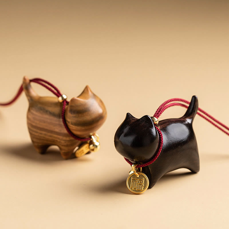 Buddha Stones Ebony Wood Green Sandalwood Lucky Cat Fu Character Lucky Fortune Bell Balance Car Hanging Decoration Car Hanging Decoration BS 1