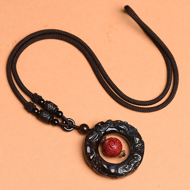 Buddha Stones FengShui Natural Rainbow Obsidian PiXiu Cinnabar Healing Necklace Pendant Necklaces & Pendants BS 8