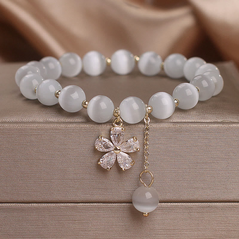 Buddha Stones Cat's Eye Flower Charm Peace Support Bracelet 1