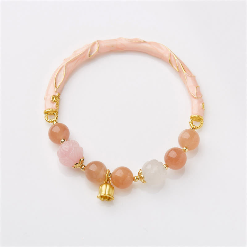Buddha Stones Sun Stone Golden Silk Jade Lily of the Valley Charm Positive Bracelet Bangle Bracelet Bangle BS 15