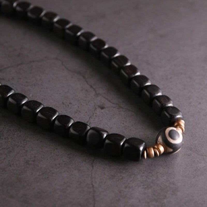 Buddha Stones Ebony Wood Dzi Bead Copper Peace Couple Bracelet Bracelet BS 13