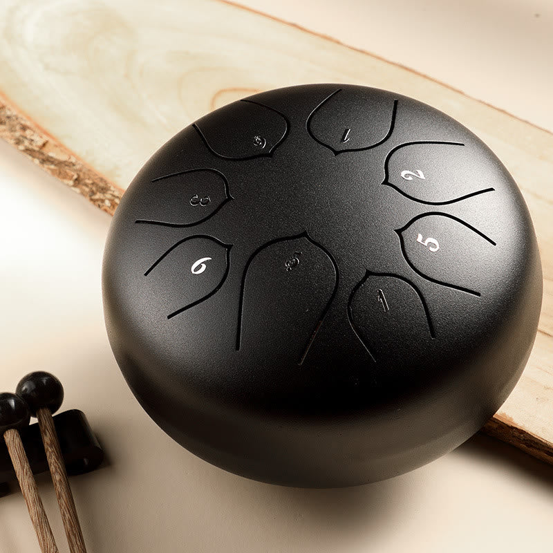 Buddha Stones Steel Tongue Drum Sound Healing Meditation Lotus Pattern Drum Kit 8 Note 6 Inch Percussion Instrument Tongue Drum BS Black