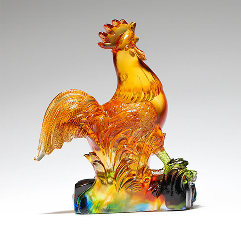 Buddha Stones Handmade Liuli Crystal Rooster Art Piece Home Decoration Decorations BS 3