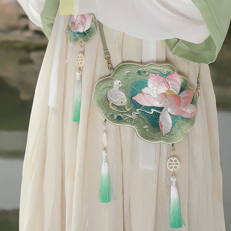 Buddha Stones Luck Embroidery Lotus Koi Fish Rabbit Flower Hanfu Bag Crossbody Bag Shoulder Bag Bag BS 10