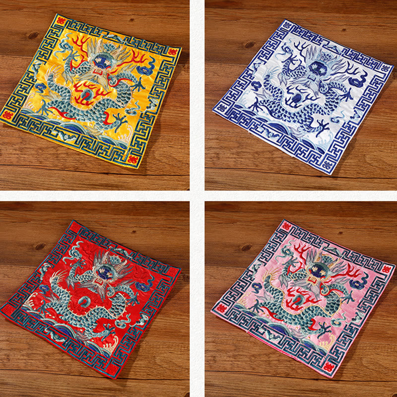 Buddha Stones Crane Phoenix Dragon Kirin Embroidered Cup Mat Pad Tea Cup Coaster Square Kung Fu Tea Mat Tea Mat BS 39