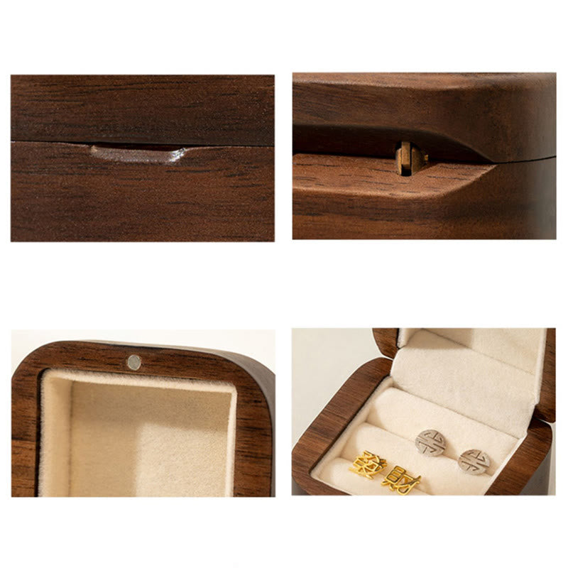 Buddha Stones Retro Handmade Black Walnut Wood Ring Jewelry Storage Box Leaf Wooden Gift Box Jewelry Storage Box BS 6
