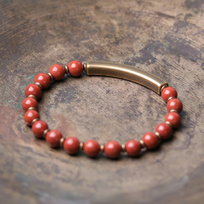 Buddha Stones Red Jasper Moss Agate Black Obsidian Crystal Copper Peace Couple Bracelet Bracelet BS 11