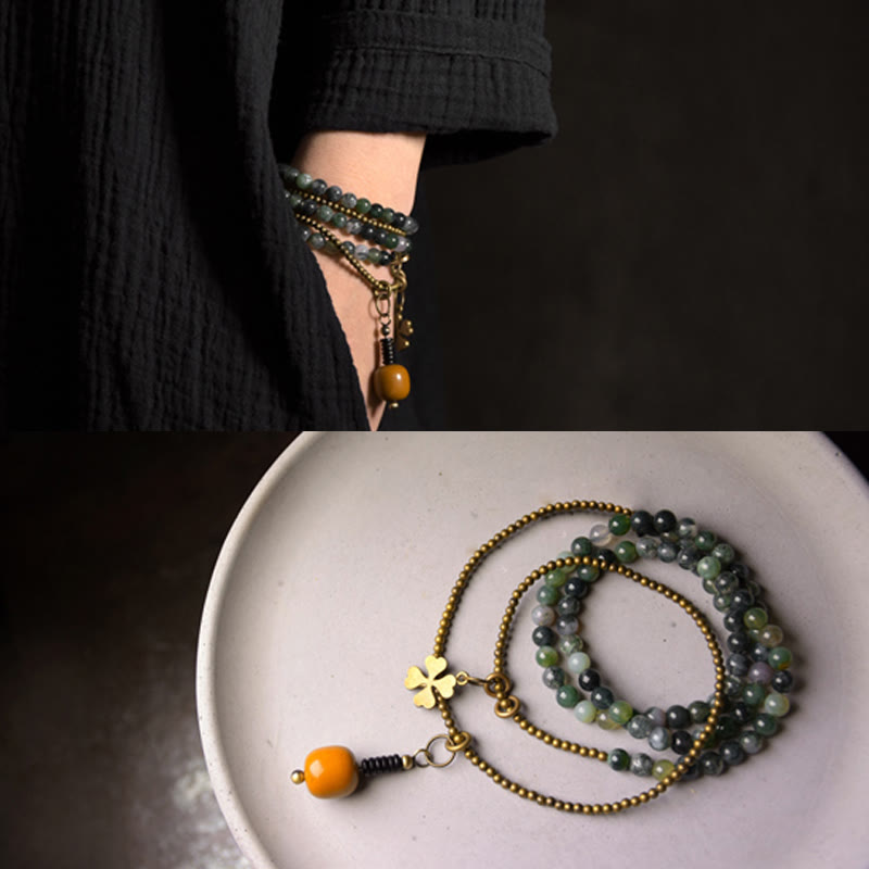 Buddha Stones Moss Agate Copper Lucky Multilayer Bracelet Bracelet BS 6