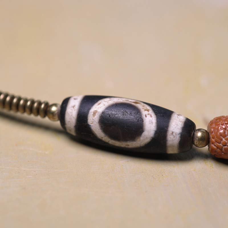 Buddha Stones 108 Mala Rudraksha Beads Bodhi Seed Dzi Bead Luck Auspiciousness Tassel Bracelet Bracelet Mala BS 6