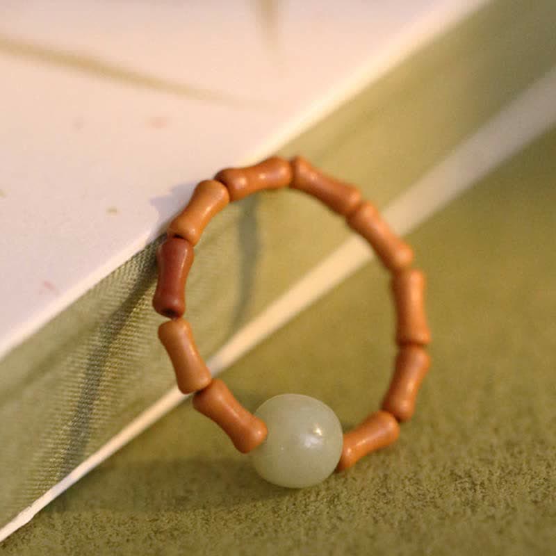 Buddha Stones Hetian Jade Beaded Bamboo Prosperity Luck Ring Ring BS 1