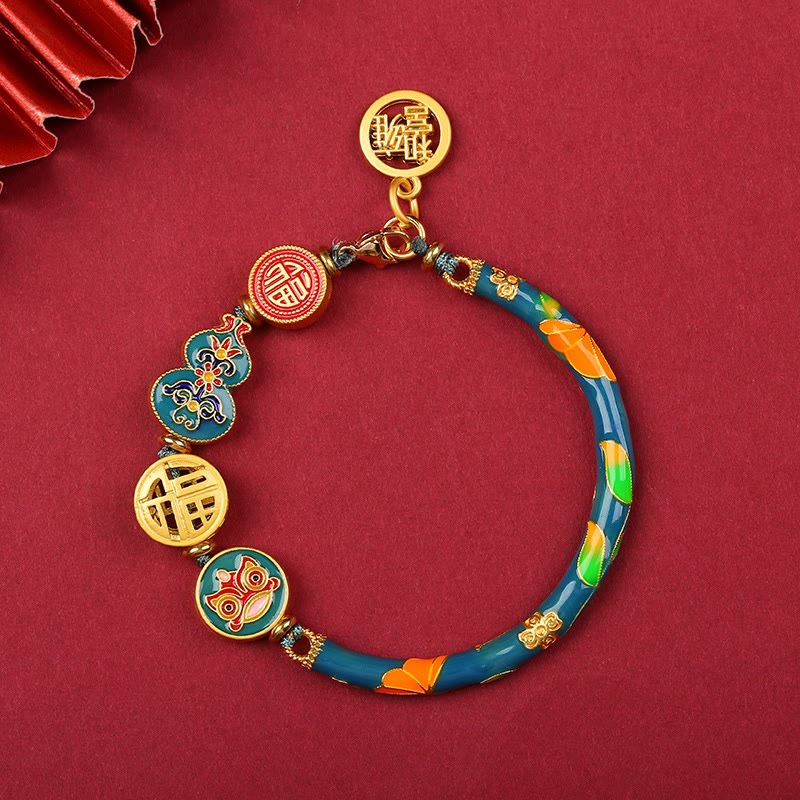 Buddha Stones Tibetan Gourd Fortune Happiness Lion Wealth Luck Bracelet Bracelet BS Blue
