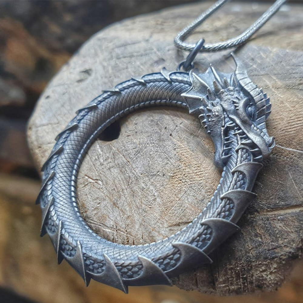 Buddha Stones Pure Tin Dragon Snake Protection Necklace Pendant Necklaces & Pendants BS 4